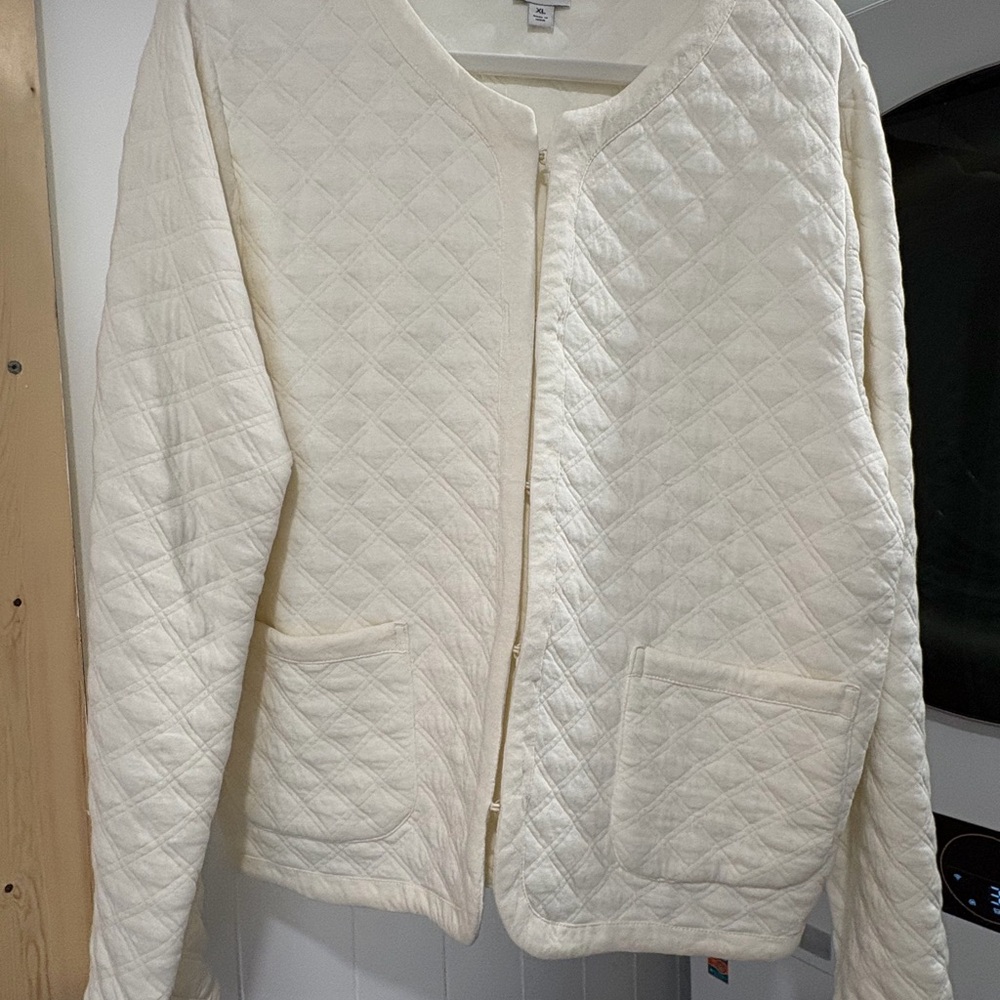 J. Crew Cream Quilted Cardigan Jacket